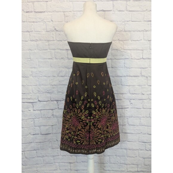 Anthropologie Y2K Brown Contrast Embroidered Trim Eyelet Sleeveless Dress Sz 4 - Picture 2 of 9